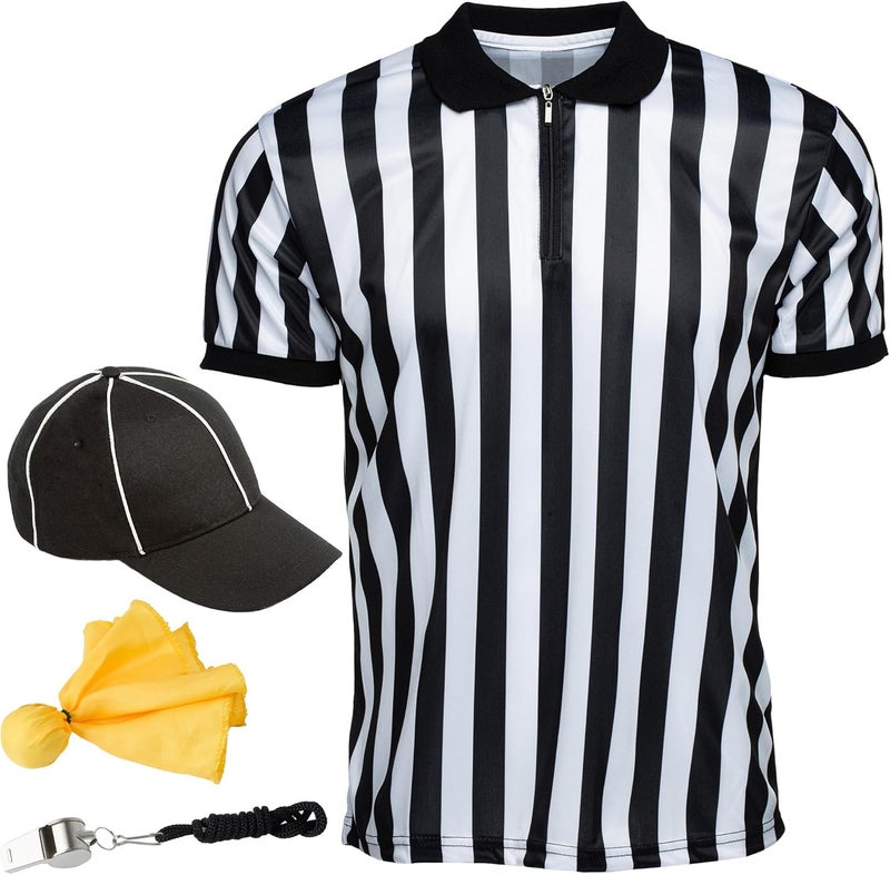 Murray Sporting Goods Men's Collared Referee Shirt 4-Piece Bundle - Referee Shirt, Hat, Flag, & Whistle Halloween Costume - Image 1